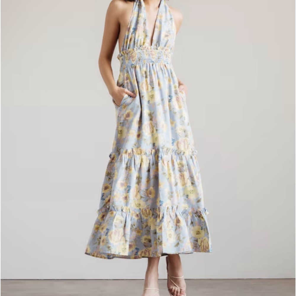 LEXI FLORAL HALTER MIDI DRESS - BLUE MULTI